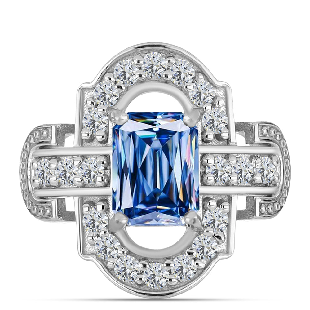 Inel din Argint 925 ( 4.34 grame ) cu Moissanite Albastru Oceanic și Topaz Alb 2.19 Carate 1 