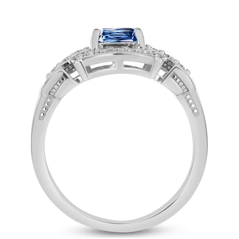 Inel din Argint 925 ( 4.34 grame ) cu Moissanite Albastru Oceanic și Topaz Alb 2.19 Carate 2 