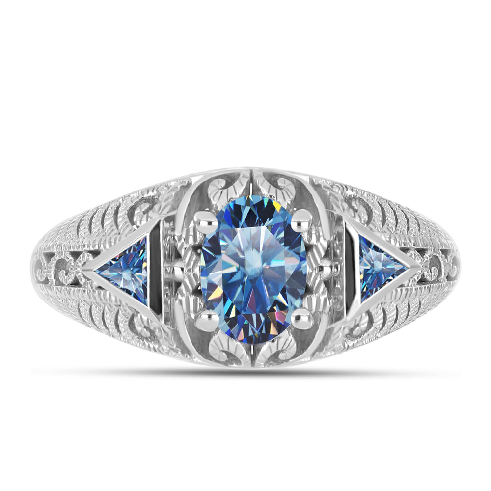 Inel din Argint 925 ( 3.02 grame ) cu Moissanite Albastru Oceanic 1.02 Carate 1 