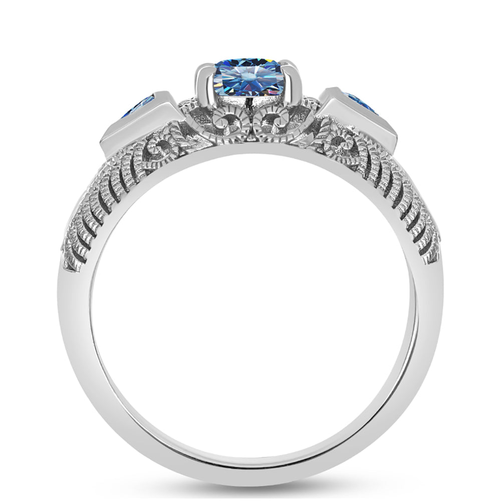 Inel din Argint 925 ( 3.02 grame ) cu Moissanite Albastru Oceanic 1.02 Carate