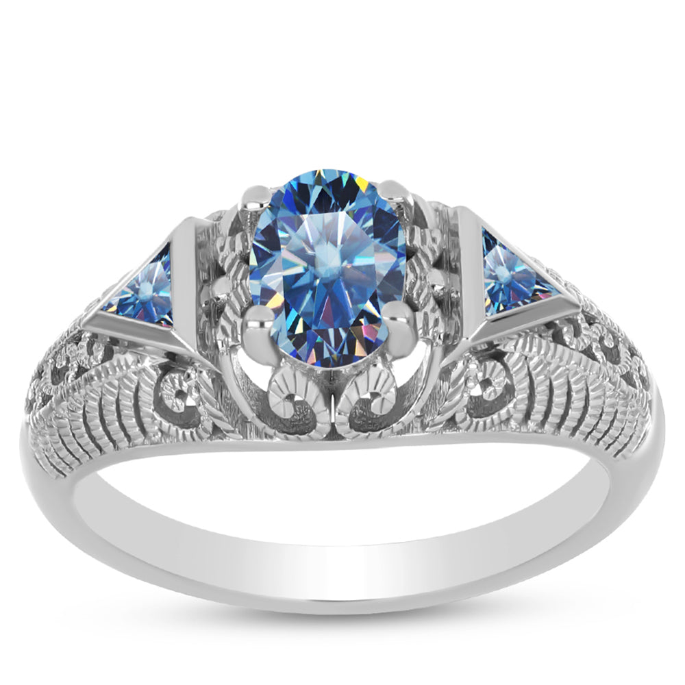Inel din Argint 925 ( 3.02 grame ) cu Moissanite Albastru Oceanic 1.02 Carate 3 