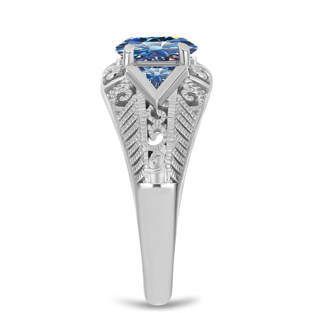 Inel din Argint 925 ( 3.02 grame ) cu Moissanite Albastru Oceanic 1.02 Carate 4 