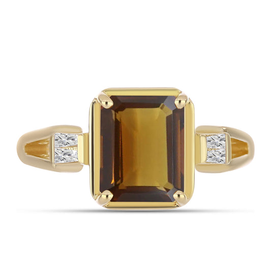 Inel din Argint 925 Placat cu Aur ( 3.92 grame ) cu Cuarț Coniac și Zircon Alb 2.89 Carate