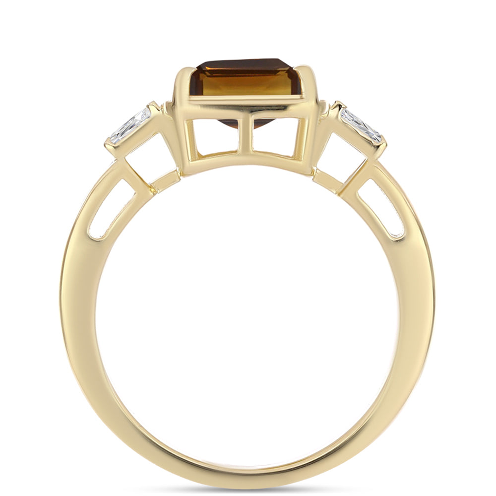 Inel din Argint 925 Placat cu Aur ( 3.92 grame ) cu Cuarț Coniac și Zircon Alb 2.89 Carate