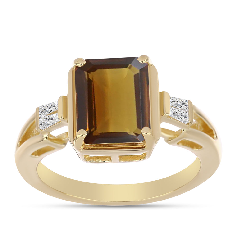 Inel din Argint 925 Placat cu Aur ( 3.92 grame ) cu Cuarț Coniac și Zircon Alb 2.89 Carate 3 