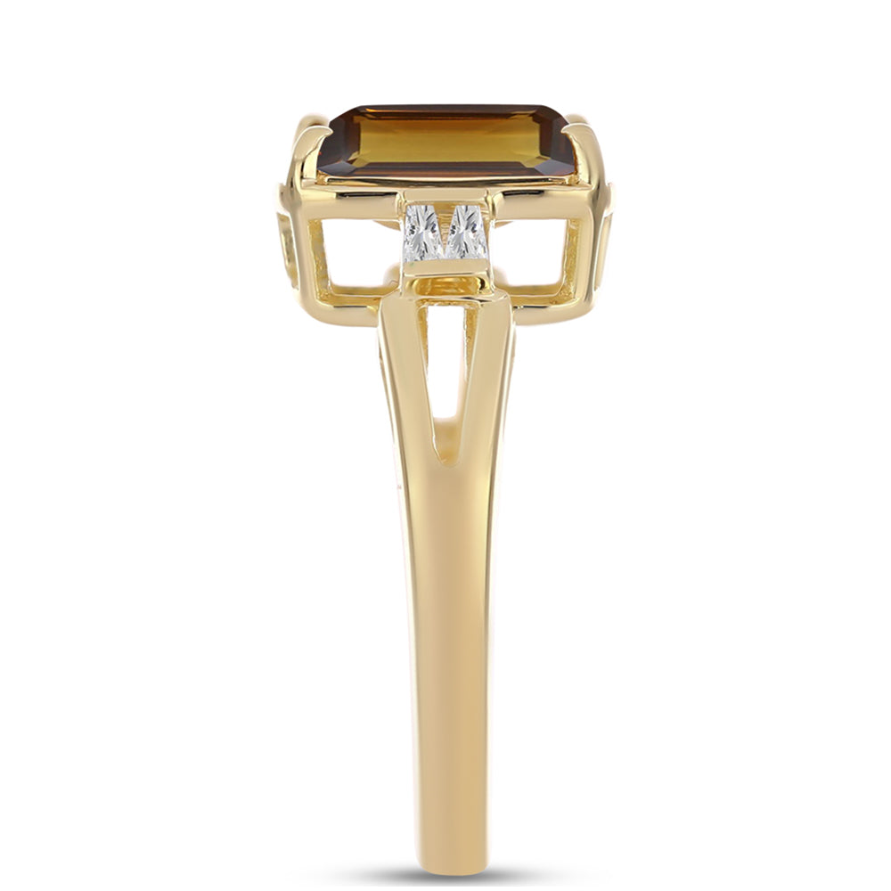 Inel din Argint 925 Placat cu Aur ( 3.92 grame ) cu Cuarț Coniac și Zircon Alb 2.89 Carate