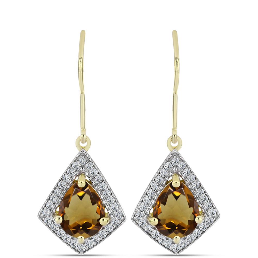 Cercei din Argint 925 Placat cu Aur ( 3.45 grame ) cu Cuarț Coniac și Topaz Alb 3.3 Carate 1 