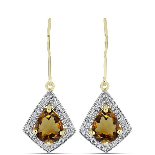 Cercei din Argint 925 Placat cu Aur ( 3.45 grame ) cu Cuarț Coniac și Topaz Alb 3.3 Carate