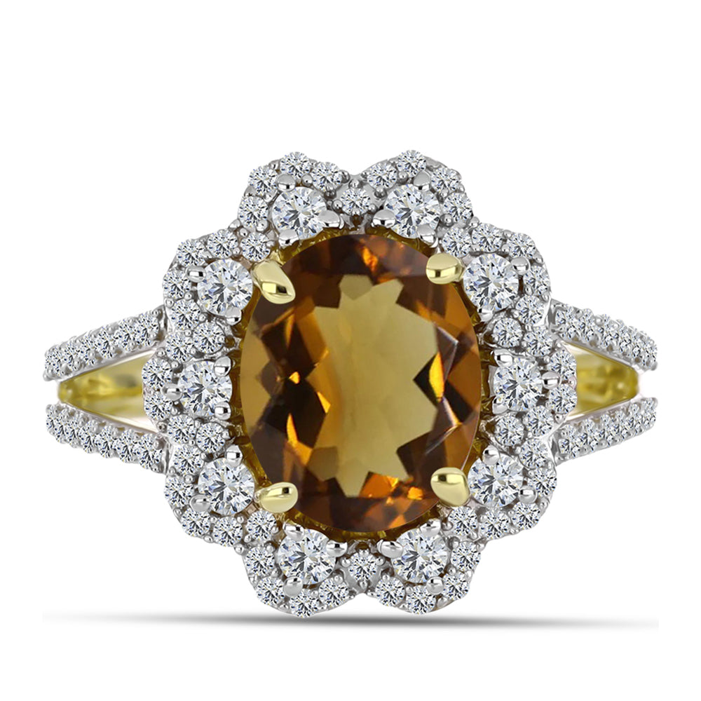 Inel din Argint 925 Placat cu Aur ( 2.96 grame ) cu Cuarț Coniac și Topaz Alb 3.22 Carate 1 