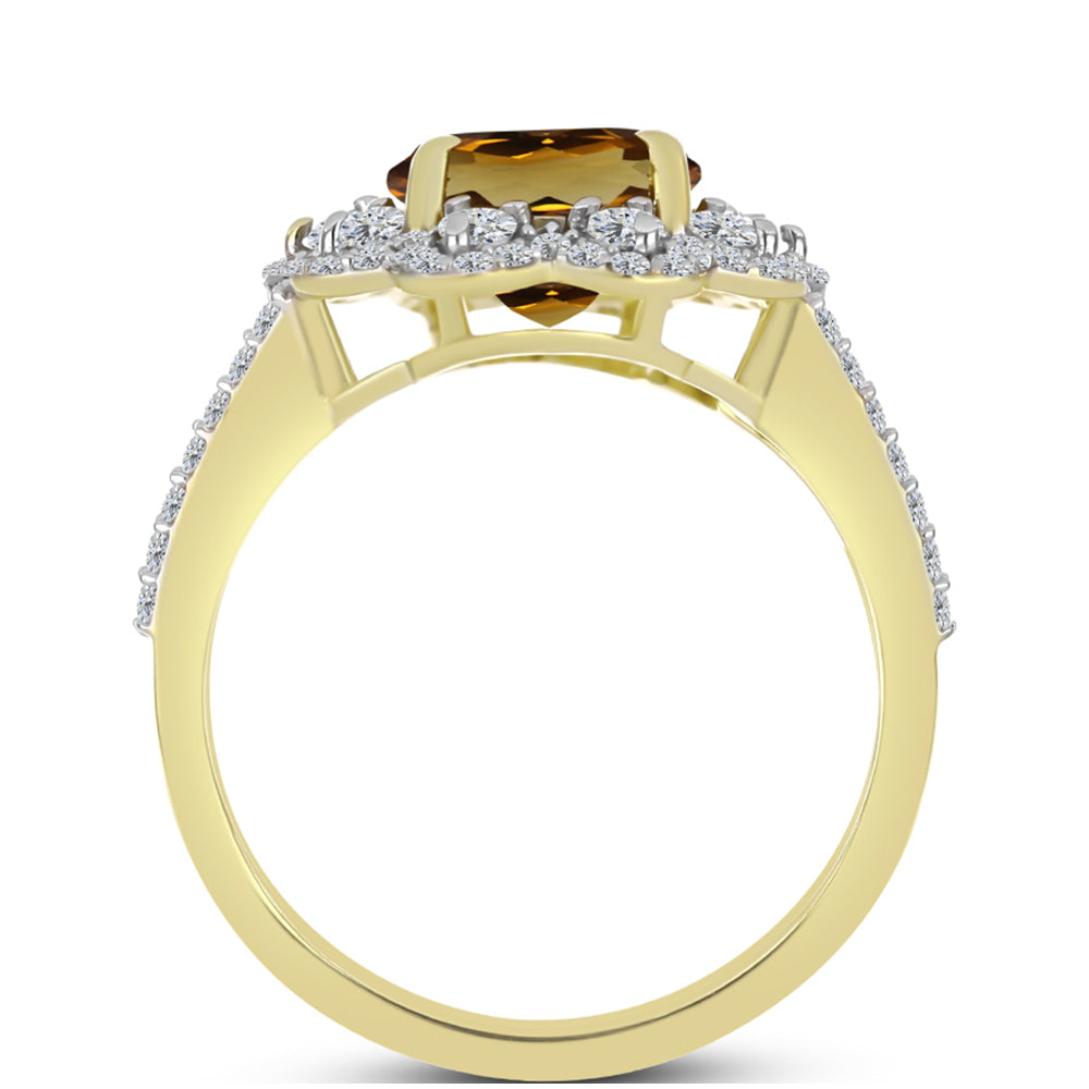 Inel din Argint 925 Placat cu Aur ( 2.96 grame ) cu Cuarț Coniac și Topaz Alb 3.22 Carate