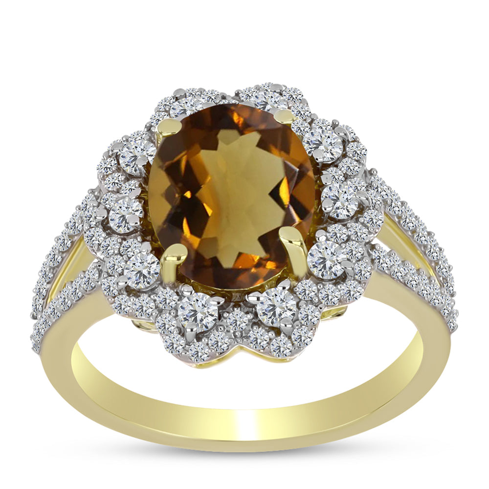 Inel din Argint 925 Placat cu Aur ( 2.96 grame ) cu Cuarț Coniac și Topaz Alb 3.22 Carate