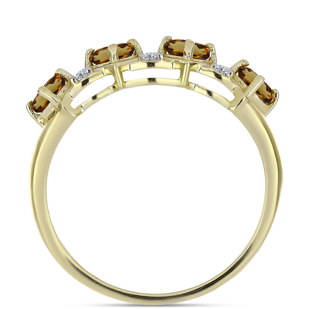 Inel din Argint 925 Placat cu Aur ( 2.31 grame ) cu Cuarț Coniac și Topaz Alb 1.1 Carate