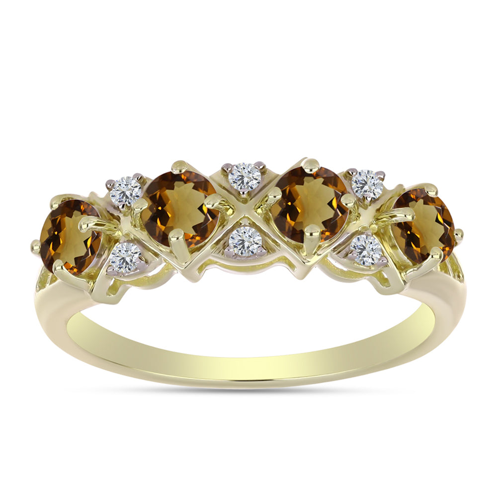 Inel din Argint 925 Placat cu Aur ( 2.31 grame ) cu Cuarț Coniac și Topaz Alb 1.1 Carate 1 