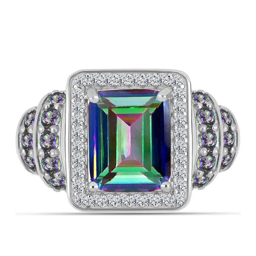 Inel din Argint 925 ( 4.55 grame ) cu Cuarț Mistic Verde Brazilian și Topaz Alb 3.73 Carate