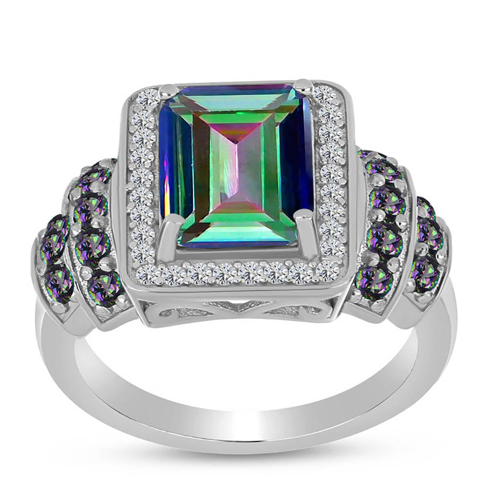Inel din Argint 925 ( 4.55 grame ) cu Cuarț Mistic Verde Brazilian și Topaz Alb 3.73 Carate 3 