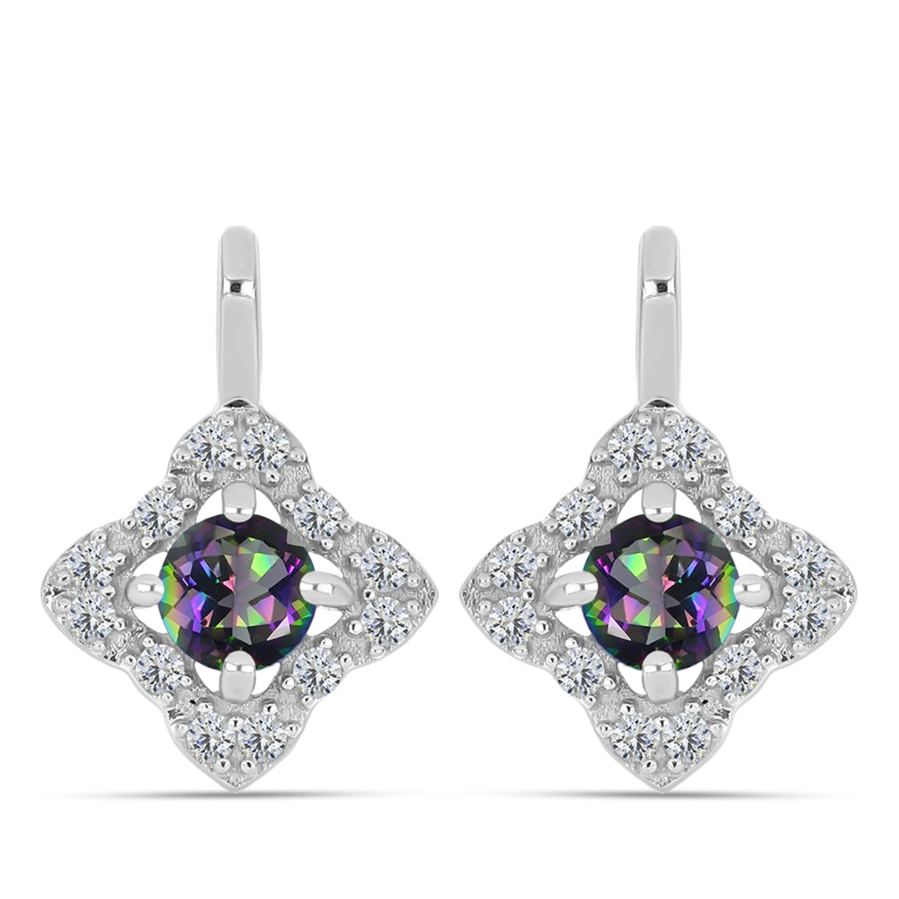 Cercei din Argint 925 ( 3.41 grame ) cu Cuarț Mistic Verde Brazilian și Topaz Alb 1.35 Carate 1 
