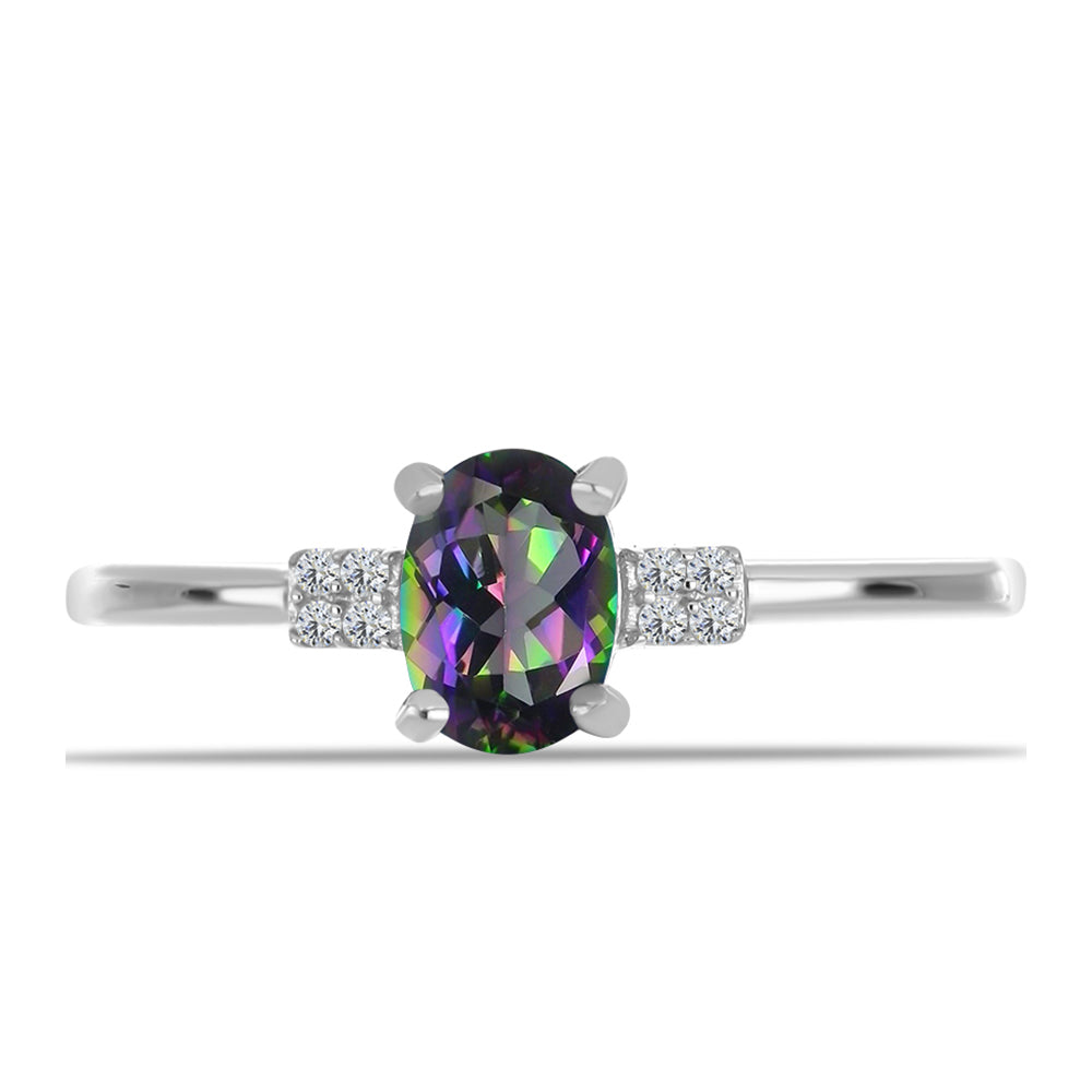 Inel din Argint 925 ( 1.63 grame ) cu Cuarț Mistic Verde Brazilian și Topaz Alb 0.74 Carate 1 