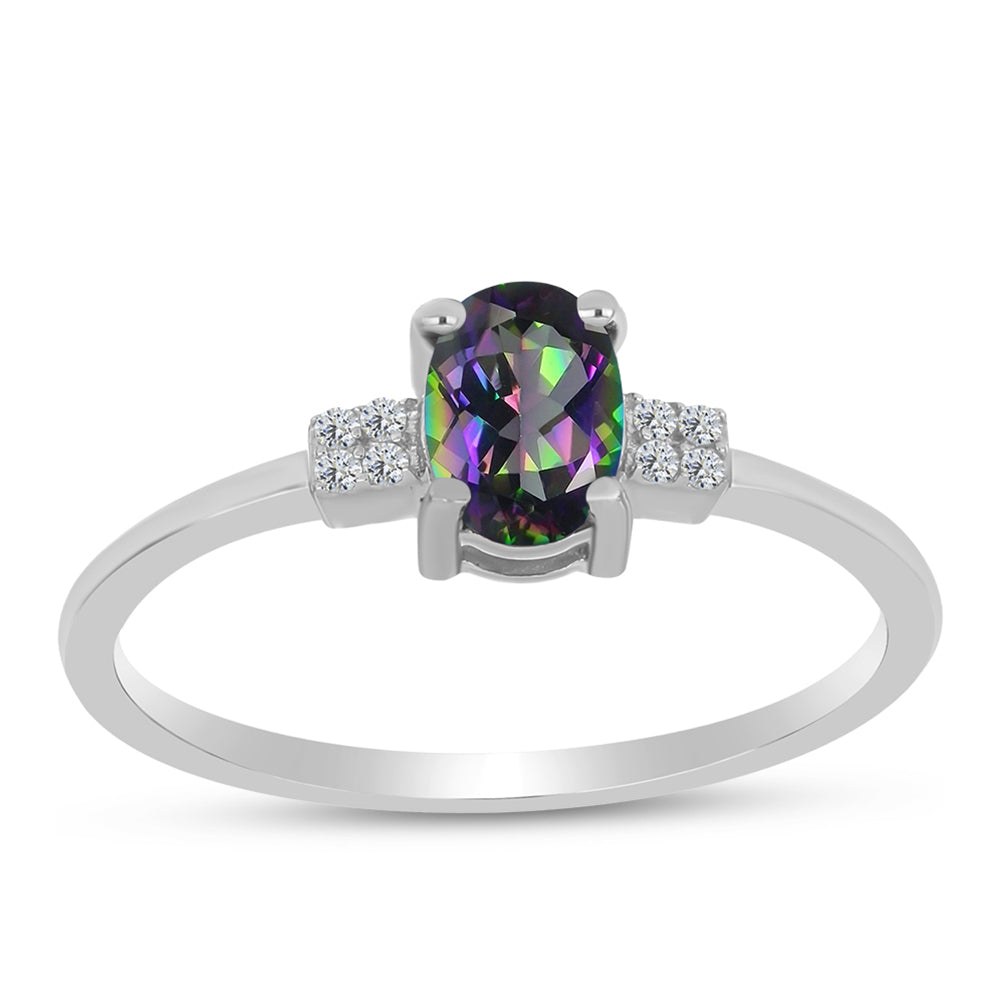 Inel din Argint 925 ( 1.63 grame ) cu Cuarț Mistic Verde Brazilian și Topaz Alb 0.74 Carate 3 