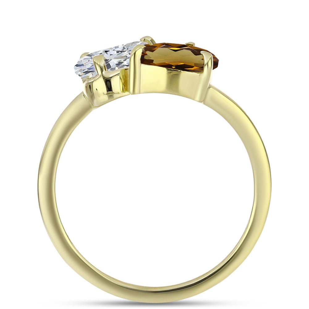 Inel din Argint 925 Placat cu Aur ( 2.26 grame ) cu Cuarț Coniac și Topaz Alb 1.46 Carate 2 