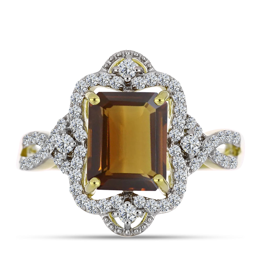 Inel din Argint 925 Placat cu Aur ( 3.54 grame ) cu Cuarț Coniac și Topaz Alb 3.29 Carate 1 