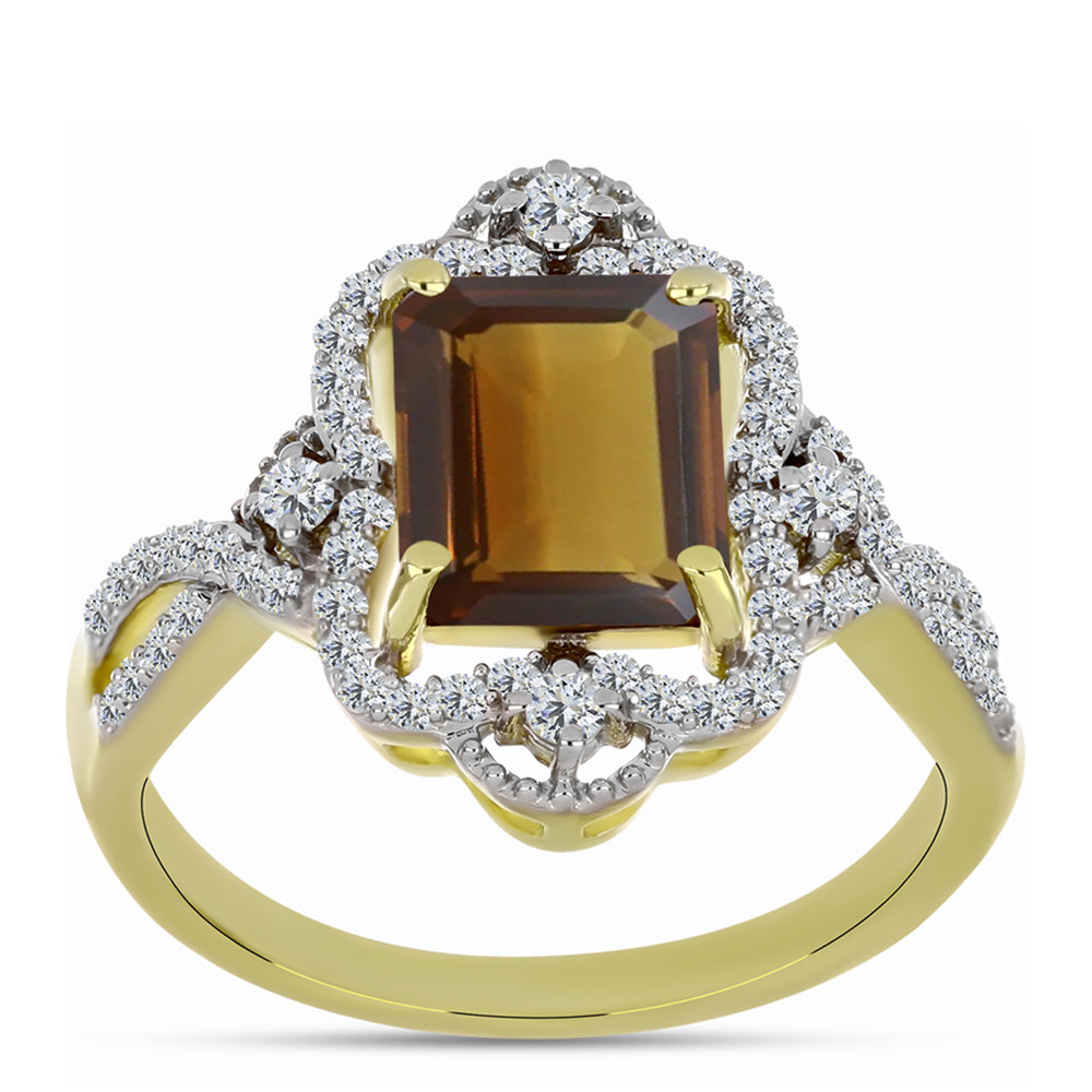 Inel din Argint 925 Placat cu Aur ( 3.54 grame ) cu Cuarț Coniac și Topaz Alb 3.29 Carate