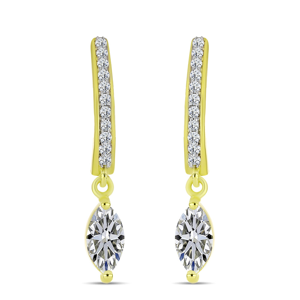 Cercei din Argint 925 Placat cu Aur ( 2.96 grame ) cu Diamant Certificat cultivat în laborator și Topaz Alb 1.12 Carate