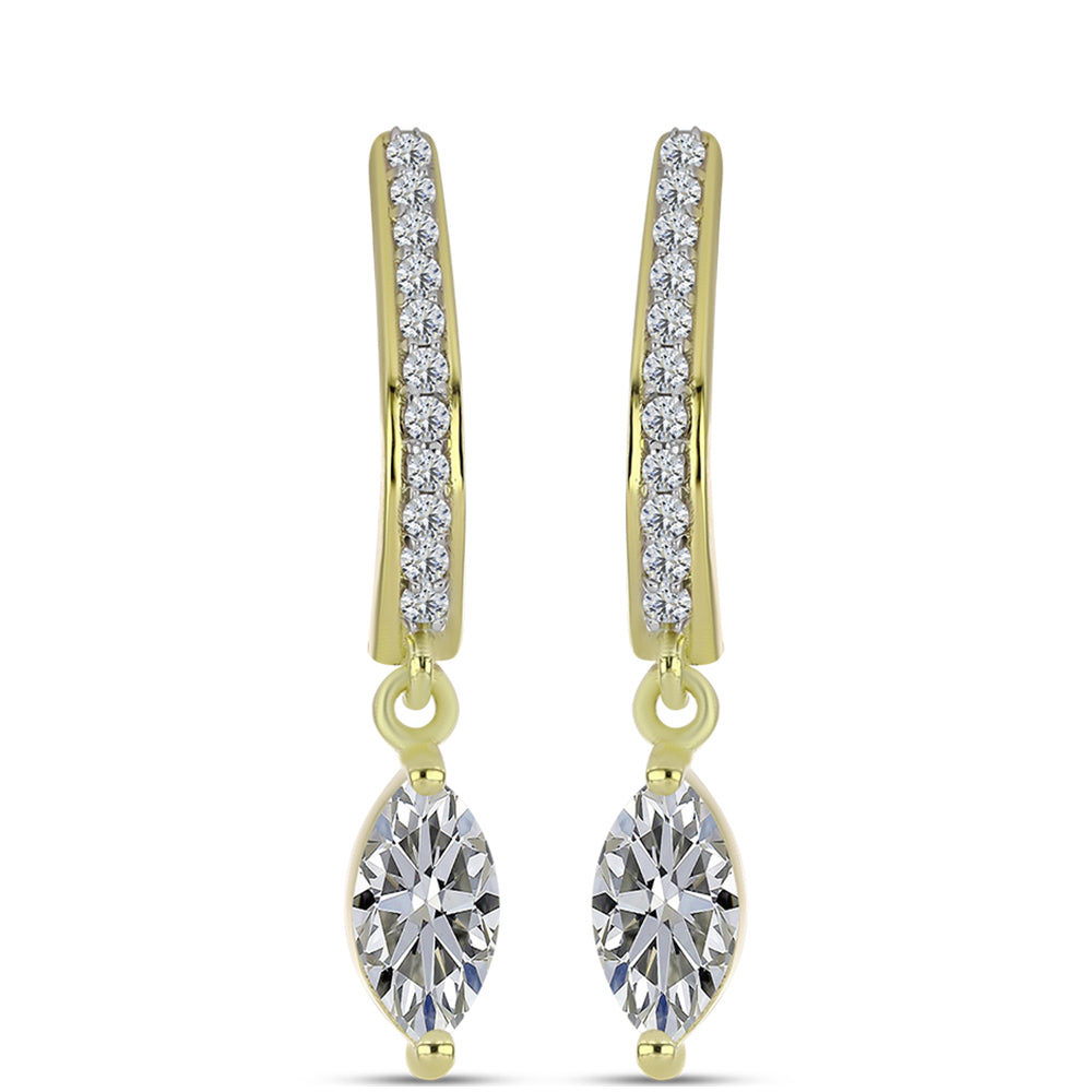 Cercei din Argint 925 Placat cu Aur ( 2.96 grame ) cu Diamant Certificat cultivat în laborator și Topaz Alb 1.12 Carate 1 