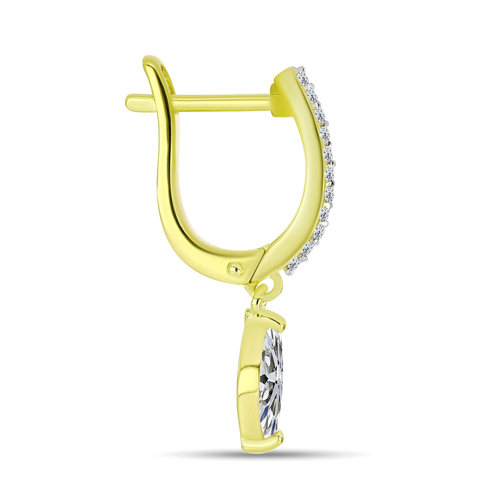 Cercei din Argint 925 Placat cu Aur ( 2.96 grame ) cu Diamant Certificat cultivat în laborator și Topaz Alb 1.12 Carate 4 
