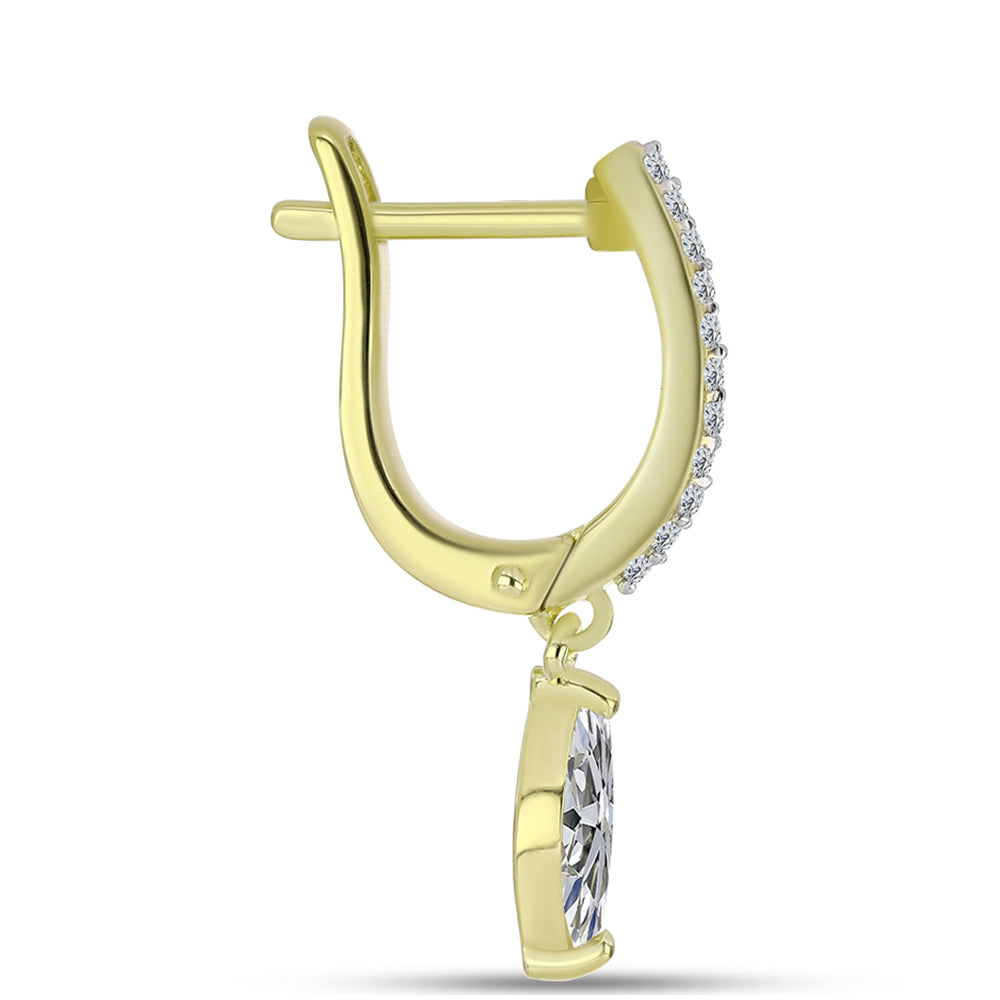 Cercei din Argint 925 Placat cu Aur ( 2.96 grame ) cu Diamant Certificat cultivat în laborator și Topaz Alb 1.12 Carate 2 