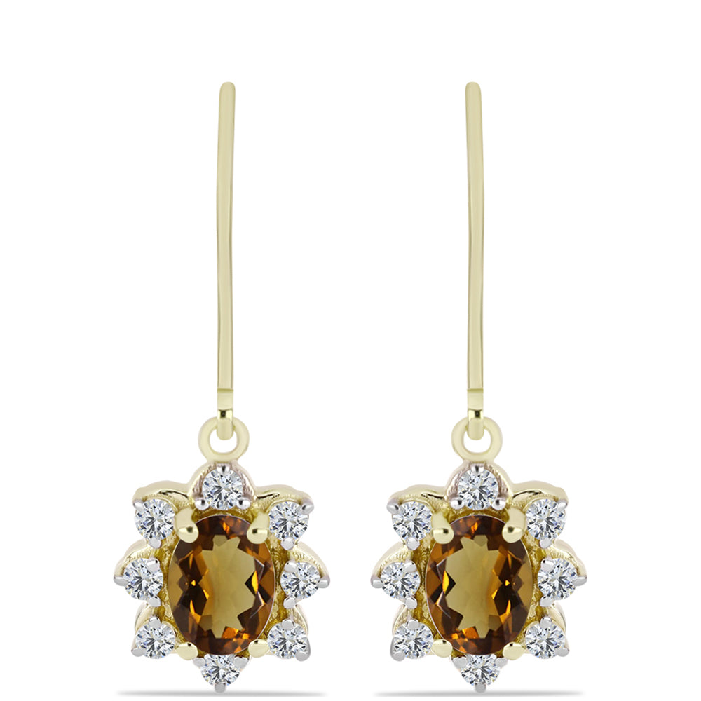 Cercei din Argint 925 Placat cu Aur ( 2.18 grame ) cu Cuarț Coniac și Topaz Alb 1.97 Carate 1 
