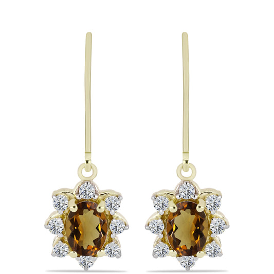 Cercei din Argint 925 Placat cu Aur ( 2.18 grame ) cu Cuarț Coniac și Topaz Alb 1.97 Carate