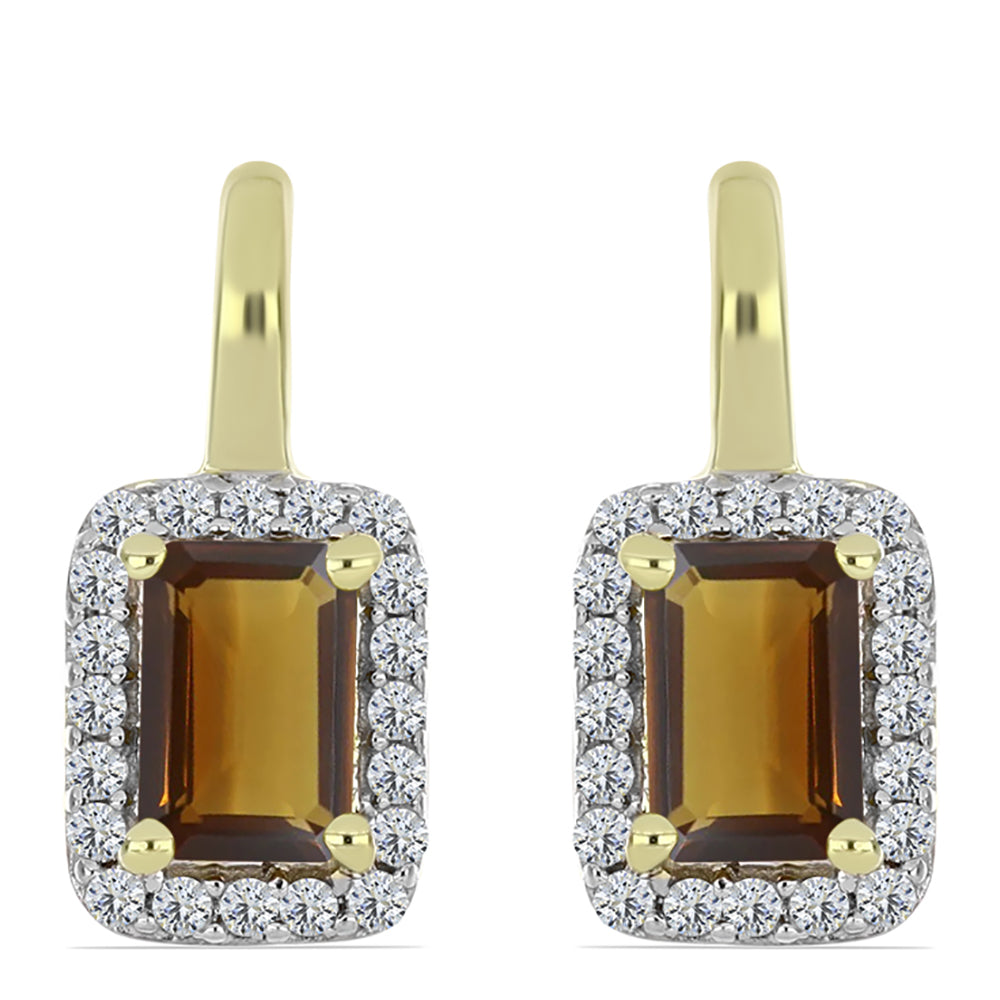 Cercei din Argint 925 Placat cu Aur ( 3.25 grame ) cu Cuarț Coniac și Topaz Alb 1.26 Carate