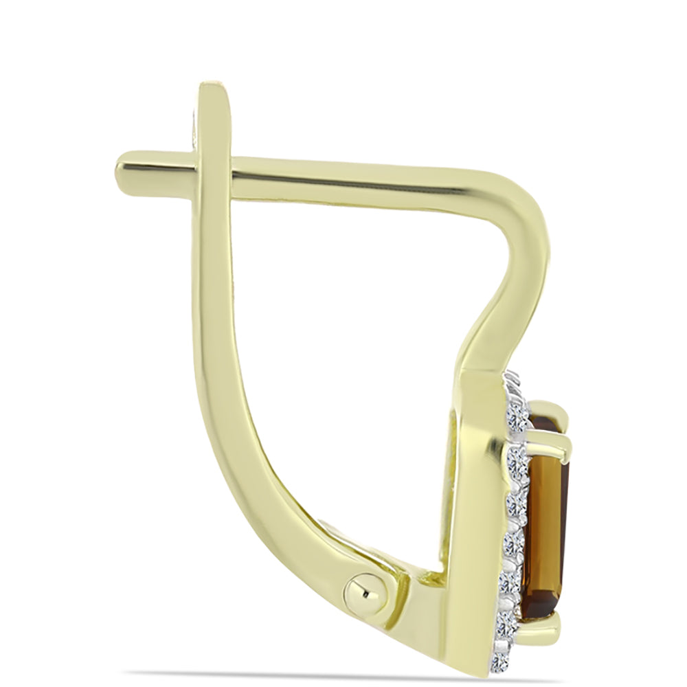Cercei din Argint 925 Placat cu Aur ( 3.25 grame ) cu Cuarț Coniac și Topaz Alb 1.26 Carate 2 
