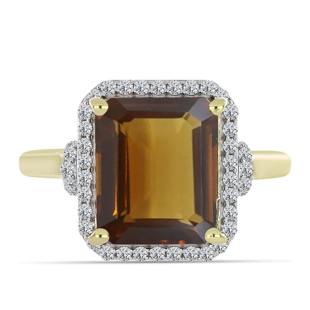 Inel din Argint 925 Placat cu Aur ( 3.72 grame ) cu Cuarț Coniac și Topaz Alb 5.63 Carate 1 