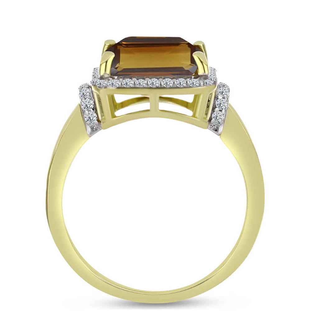 Inel din Argint 925 Placat cu Aur ( 3.72 grame ) cu Cuarț Coniac și Topaz Alb 5.63 Carate 2 