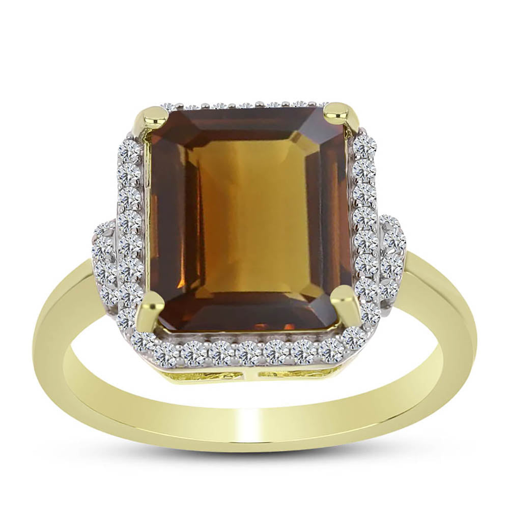 Inel din Argint 925 Placat cu Aur ( 3.72 grame ) cu Cuarț Coniac și Topaz Alb 5.63 Carate 3 