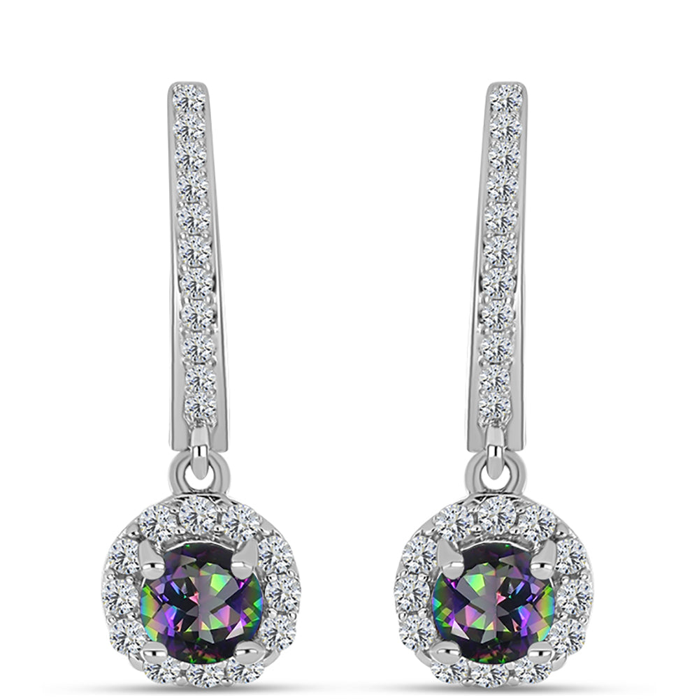 Cercei din Argint 925 ( 3.48 grame ) cu Cuarț Mistic Verde Brazilian și Topaz Alb 1.55 Carate 1 