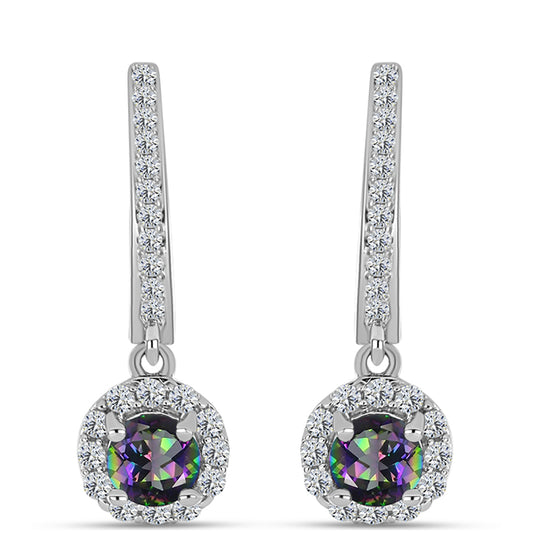 Cercei din Argint 925 ( 3.48 grame ) cu Cuarț Mistic Verde Brazilian și Topaz Alb 1.55 Carate