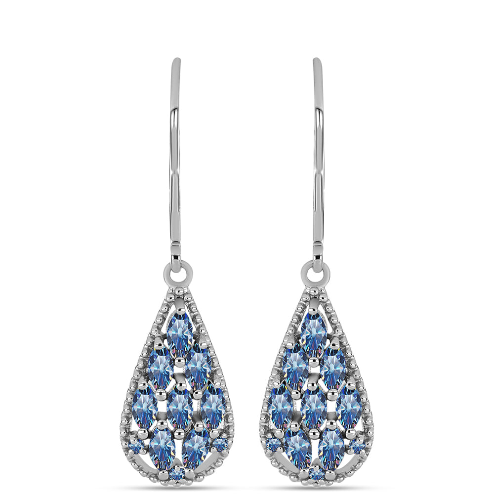 Cercei din Argint 925 ( 2.38 grame ) cu Moissanite Albastru Oceanic 1.16 Carate