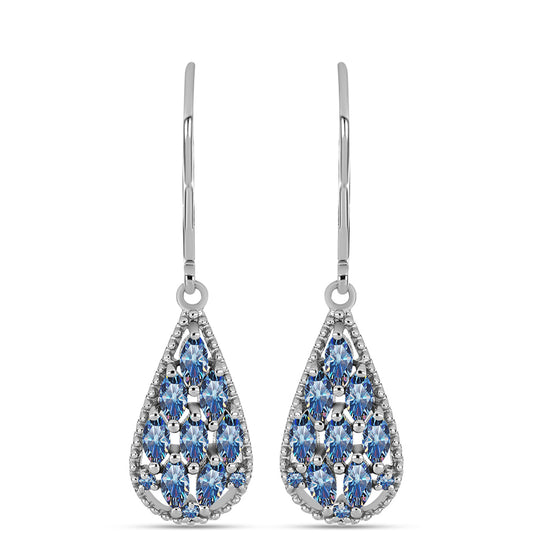 Cercei din Argint 925 ( 2.38 grame ) cu Moissanite Albastru Oceanic 1.16 Carate