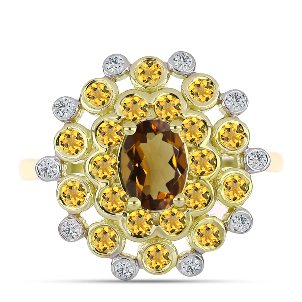 Inel din Argint 925 Placat cu Aur ( 4.22 grame ) cu Cuarț Coniac și Topaz Alb 1.52 Carate 1 