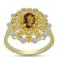 Inel din Argint 925 Placat cu Aur ( 4.22 grame ) cu Cuarț Coniac și Topaz Alb 1.52 Carate