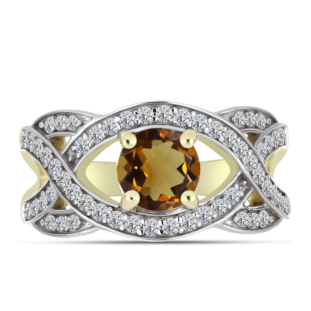 Inel din Argint 925 Placat cu Aur ( 3.34 grame ) cu Cuarț Coniac și Topaz Alb 1.41 Carate 1 