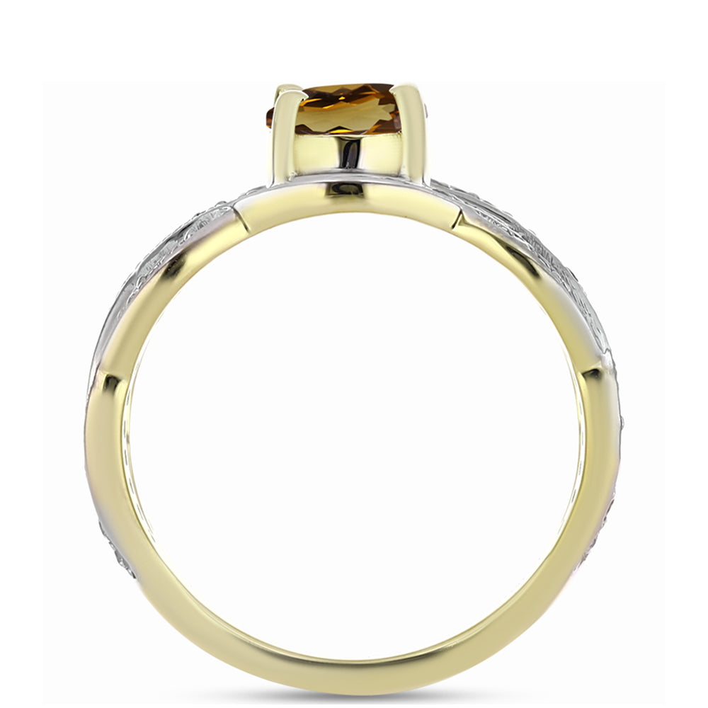 Inel din Argint 925 Placat cu Aur ( 3.34 grame ) cu Cuarț Coniac și Topaz Alb 1.41 Carate 2 