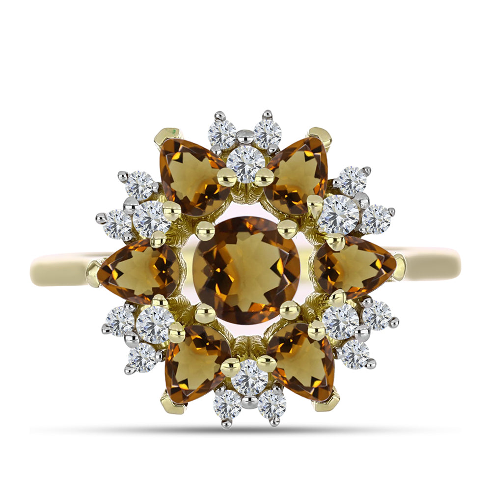 Inel din Argint 925 Placat cu Aur ( 3.01 grame ) cu Cuarț Coniac și Topaz Alb 1.63 Carate