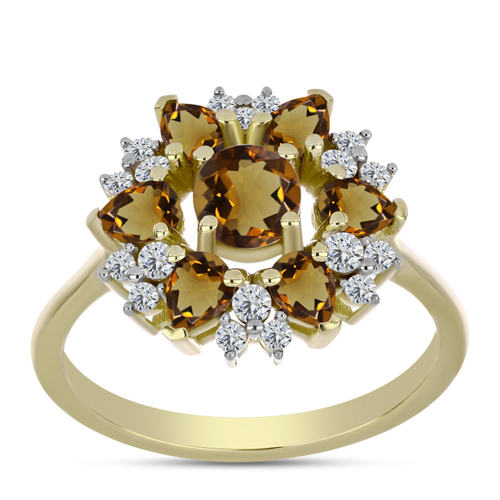 Inel din Argint 925 Placat cu Aur ( 3.01 grame ) cu Cuarț Coniac și Topaz Alb 1.63 Carate 3 