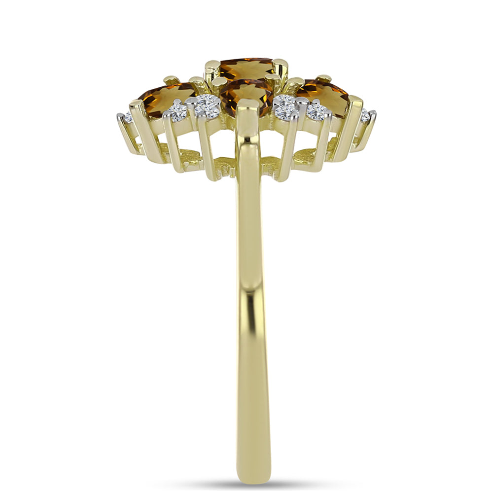 Inel din Argint 925 Placat cu Aur ( 3.01 grame ) cu Cuarț Coniac și Topaz Alb 1.63 Carate