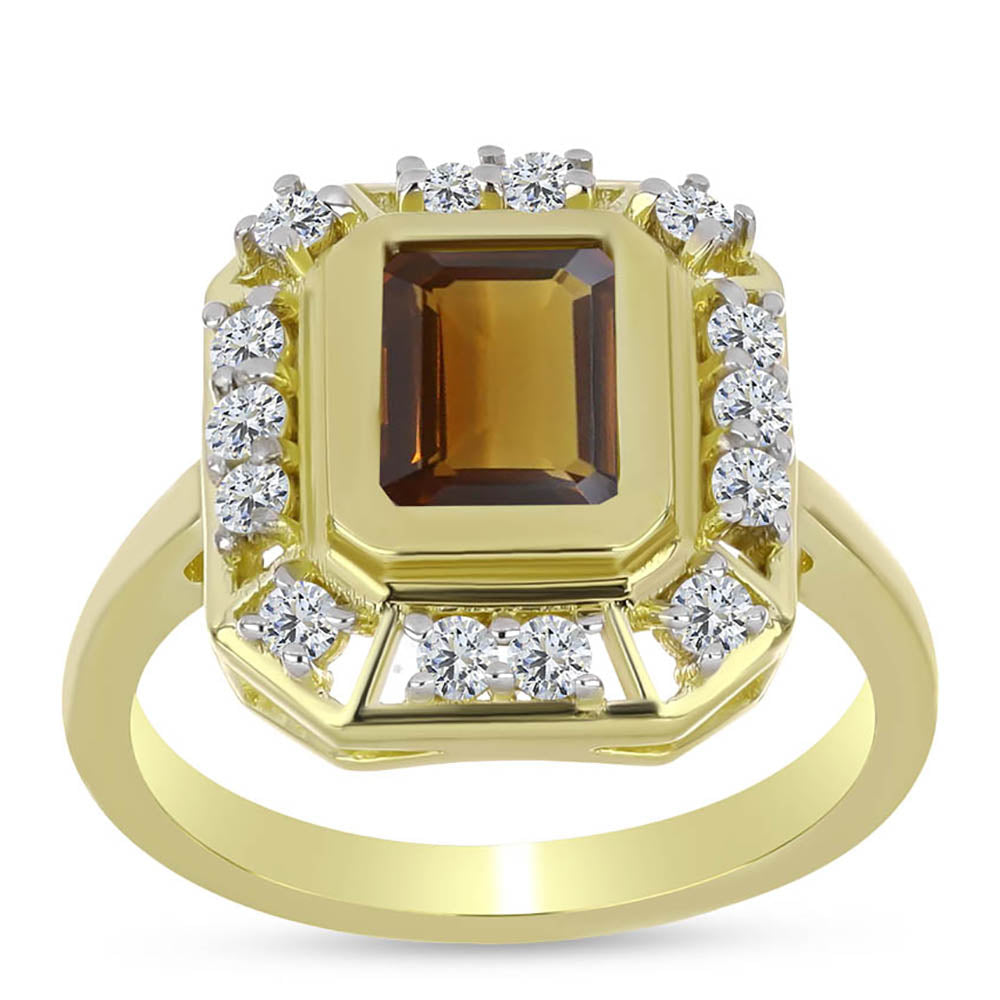 Inel din Argint 925 Placat cu Aur ( 4.05 grame ) cu Cuarț Coniac și Topaz Alb 1.91 Carate