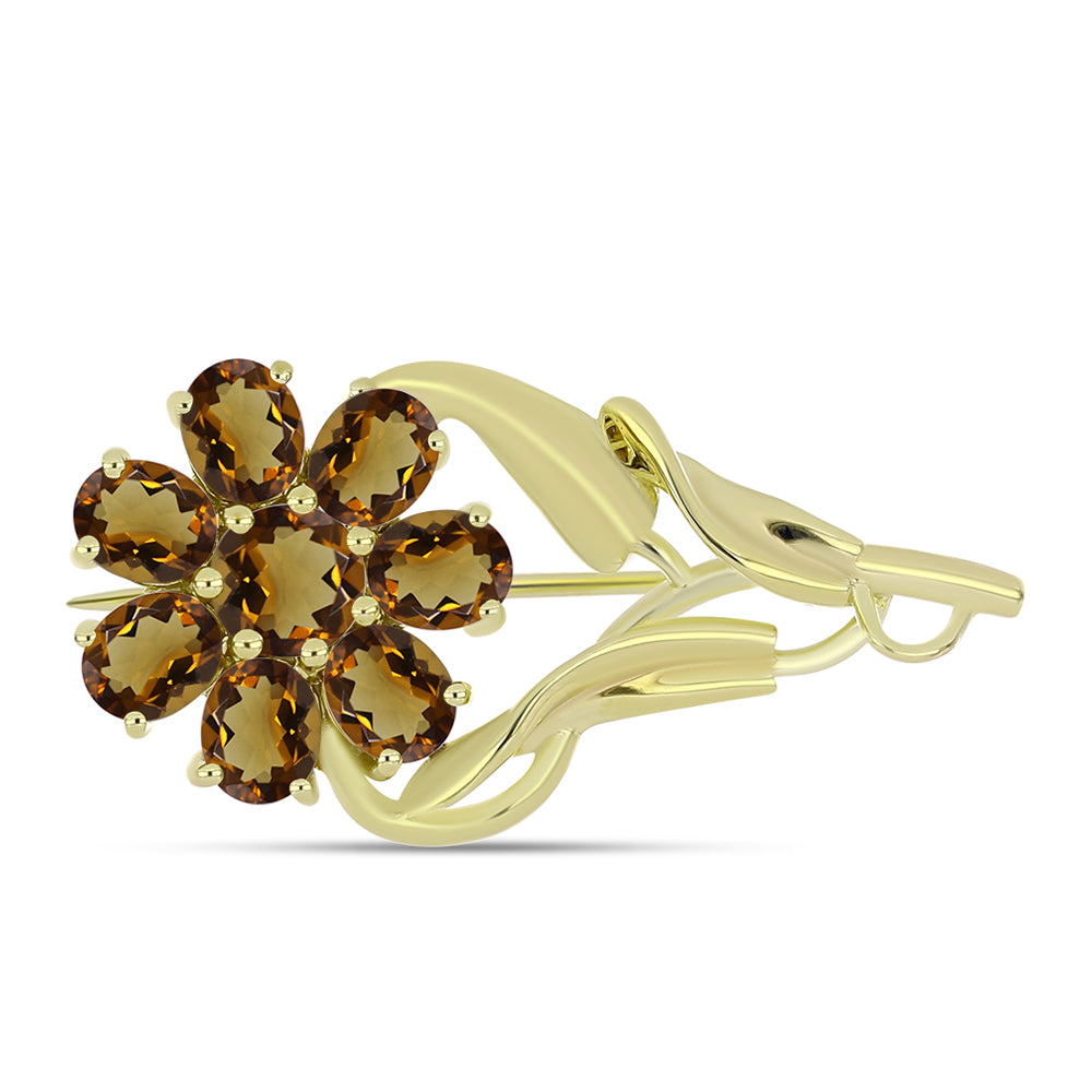 Broşă din Argint 925 Placat cu Aur ( 3.68 grame ) cu Cuarț Coniac și Topaz Alb 2.66 Carate 1 