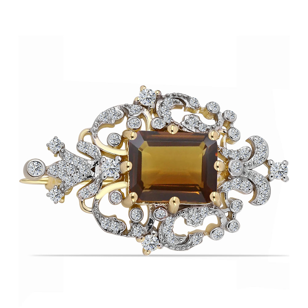 Broşă din Argint 925 Placat cu Aur ( 3.87 grame ) cu Cuarț Coniac și Topaz Alb 3.24 Carate 1 